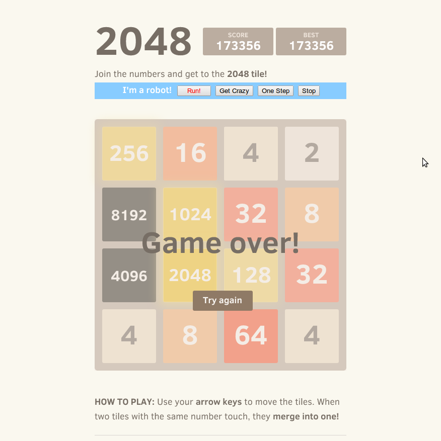 2048 AI - 32768 Tile Achieved, Score 630304 